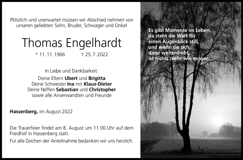  Traueranzeige für Thomas Engelhardt vom 06.08.2022 aus Neue Presse Coburg