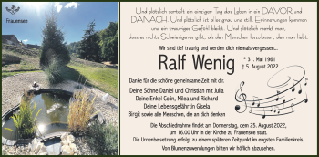 Traueranzeige von Ralf Wenig von Südthüringer Presse