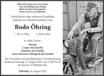 Traueranzeige von Bodo Öhring von Südthüringer Presse
