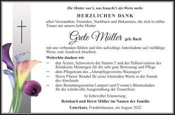 Traueranzeige von Grete Müller von Südthüringer Presse