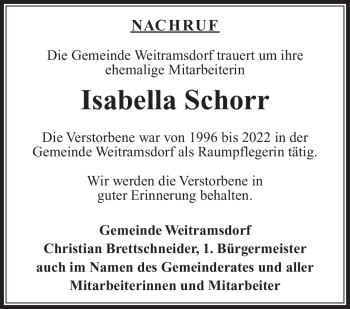 Traueranzeige von Isabella Schorr von Neue Presse Coburg