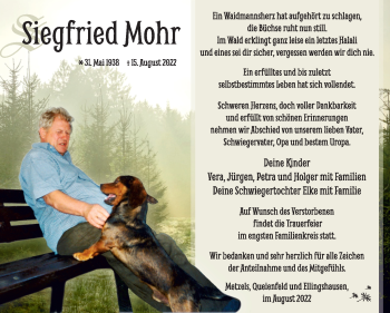 Traueranzeige von Siegfried Mohr von Südthüringer Presse
