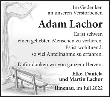Traueranzeige von Adam Lachor von Südthüringer Presse