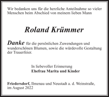 Traueranzeige von Roland Krümmer von Südthüringer Presse