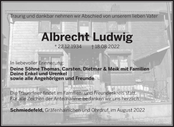 Traueranzeige von Albrecht Ludwig von Südthüringer Presse