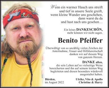 Traueranzeige von Benito Pfeiffer von Südthüringer Presse