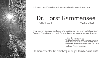 Traueranzeige von Horst Rammensee von Frankenpost