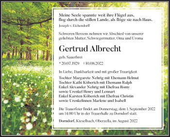Traueranzeige von Gertrud Albrecht von Südthüringer Presse