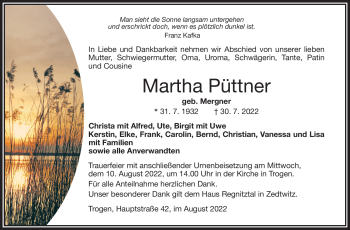 Traueranzeige von Martha Püttner von Frankenpost