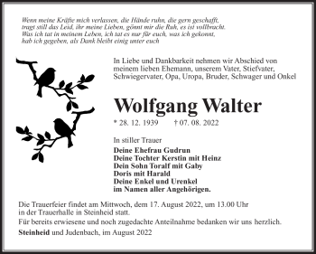 Traueranzeige von Wolfgang Walter von Südthüringer Presse