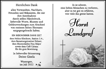Traueranzeige von Horst Landgraf von Südthüringer Presse