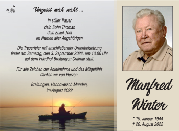 Traueranzeige von Manfred Winter von Südthüringer Presse