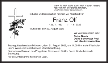 Traueranzeige von Franz Olf von Frankenpost