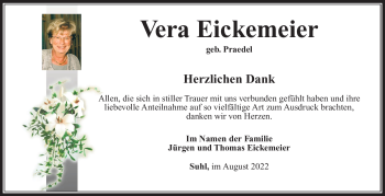 Traueranzeige von Vera Eickemeier von Südthüringer Presse