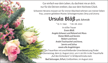 Traueranzeige von Ursula Bläß von Südthüringer Presse
