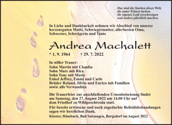 Traueranzeige von Andrea Machalett von Südthüringer Presse
