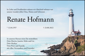 Traueranzeige von Renate Hofmann von Neue Presse Coburg