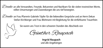 Traueranzeige von Günther Raupach von Neue Presse Coburg