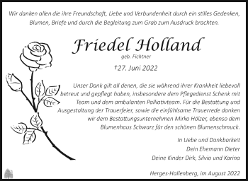 Traueranzeige von Friedel Holland von Südthüringer Presse