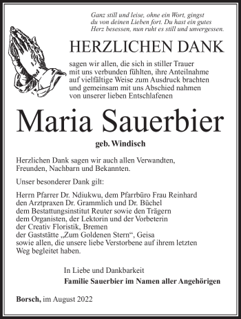 Traueranzeige von Maria Sauerbier von Südthüringer Presse