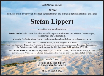 Traueranzeige von Stefan Lippert von Südthüringer Presse