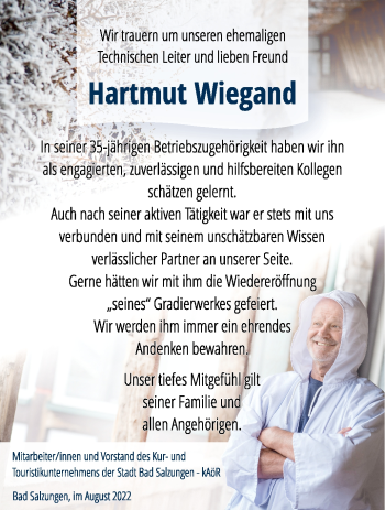 Traueranzeige von Hartmut Wiegand von Südthüringer Presse