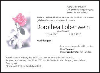 Traueranzeige von Dorothea Lobenwein von Frankenpost