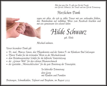 Traueranzeige von Hilde Schwarz von Südthüringer Presse