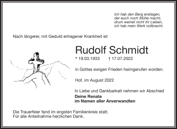 Traueranzeige von Rudolf Schmidt von Frankenpost