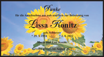 Traueranzeige von Lissa Konitz von Südthüringer Presse