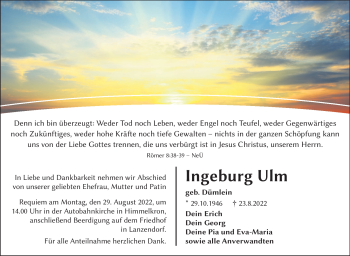 Traueranzeige von Ingeborg Ulm von Frankenpost