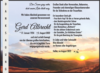 Traueranzeige von Gerd Albrecht von Südthüringer Presse
