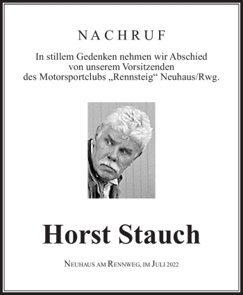 Traueranzeige von Horst Stauch von Südthüringer Presse