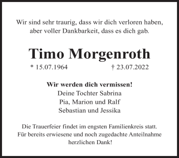 Traueranzeige von Timo Morgenroth von Neue Presse Coburg