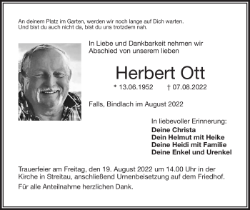 Traueranzeige von Herbert Ott von Frankenpost