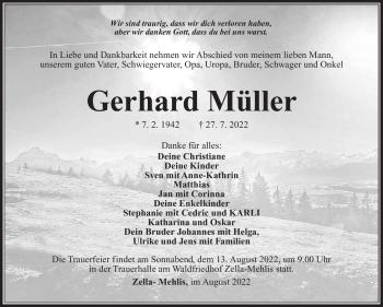 Traueranzeige von Gerhard Müller von Südthüringer Presse