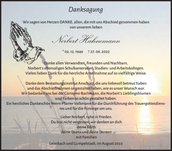 Traueranzeige von Norbert Hahnemann von Südthüringer Presse