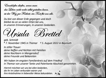 Traueranzeige von Ursula Brettel von Südthüringer Presse