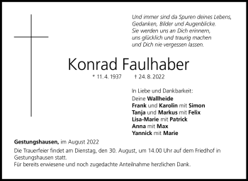Traueranzeige von Konrad Faulhaber von Neue Presse Coburg