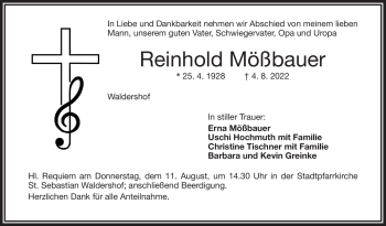 Traueranzeige von Reinhold Mößbauer von Frankenpost