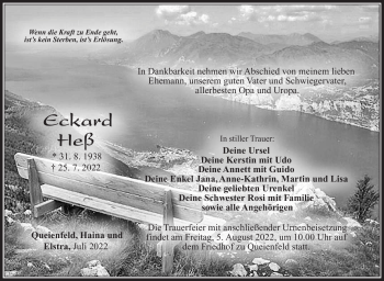 Traueranzeige von Eckard Heß von Südthüringer Presse