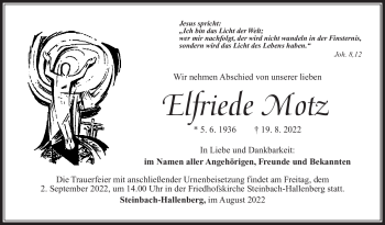 Traueranzeige von Elfriede Motz von Südthüringer Presse