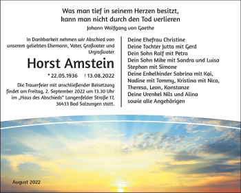 Traueranzeige von Horst Amstein von Südthüringer Presse