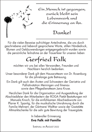 Traueranzeige von Gerfried Falk von Südthüringer Presse