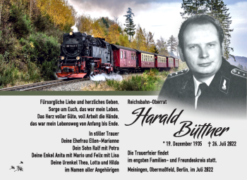 Traueranzeige von Harald Büttner von Südthüringer Presse
