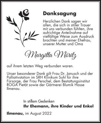 Traueranzeige von Margitta Möritz von Südthüringer Presse