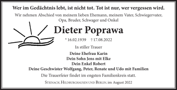 Traueranzeige von Dieter Poprawa von Südthüringer Presse