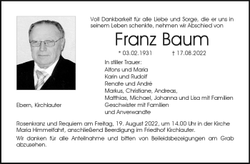 Traueranzeige von Franz Baum von Neue Presse Coburg