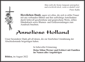 Traueranzeige von Anneliese Holland von Südthüringer Presse