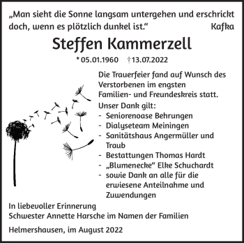 Traueranzeige von Steffen Kammerzell von Südthüringer Presse